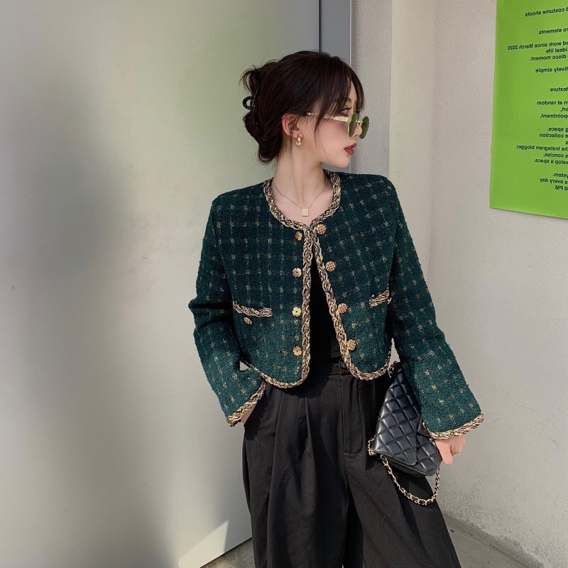 Áo Khoác Croptop Chất Vải Tweed Sang Trọng