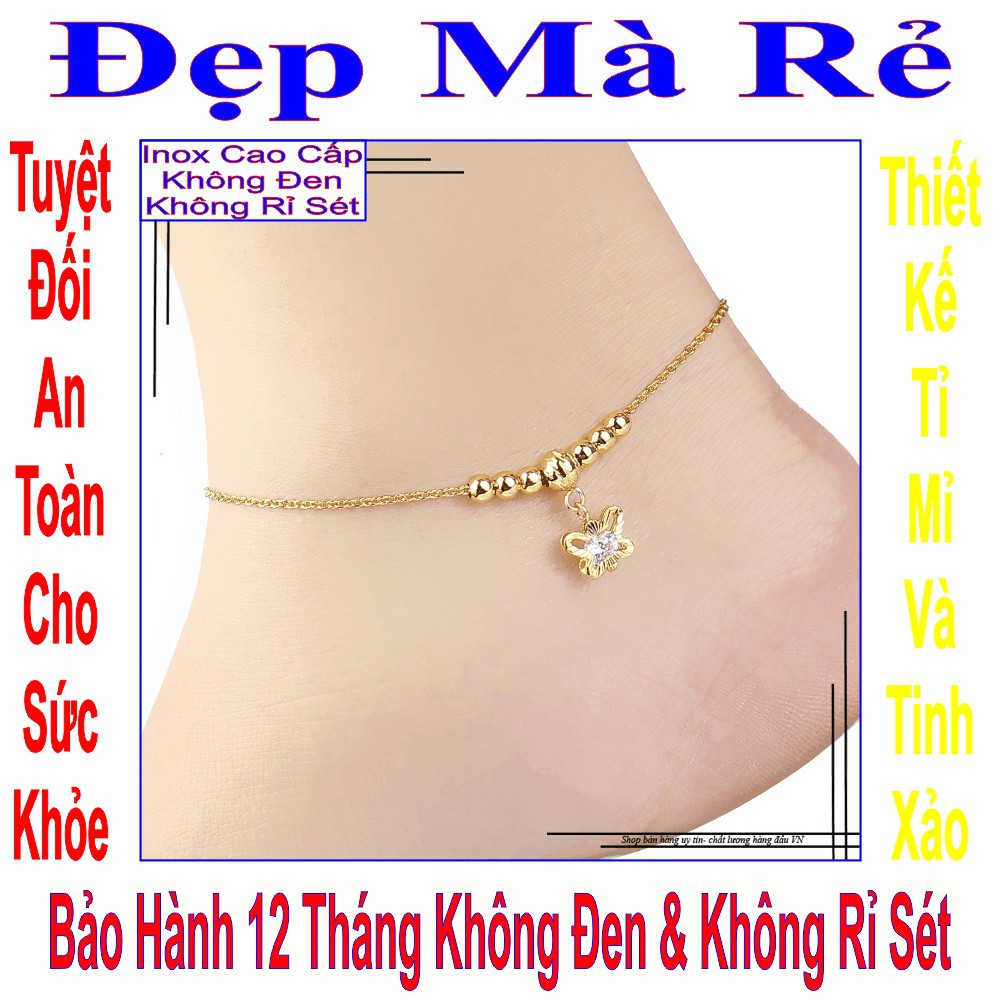 Lắc chân nữ kiểu bướm đính đá Zircon và bi (Trắng) LC00008T020049-Trang