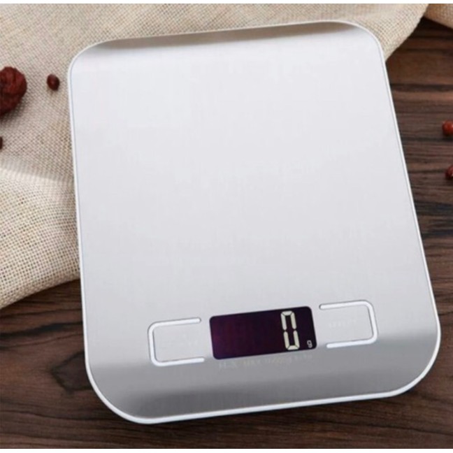 Cân điện tử 5kg tiểu ly nhà bếp mặt cân kim loại không gỉ + 2 pin tiểu.