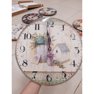 Đồng hồ treo tường gỗ in họa tiết cổ điển 14 inch