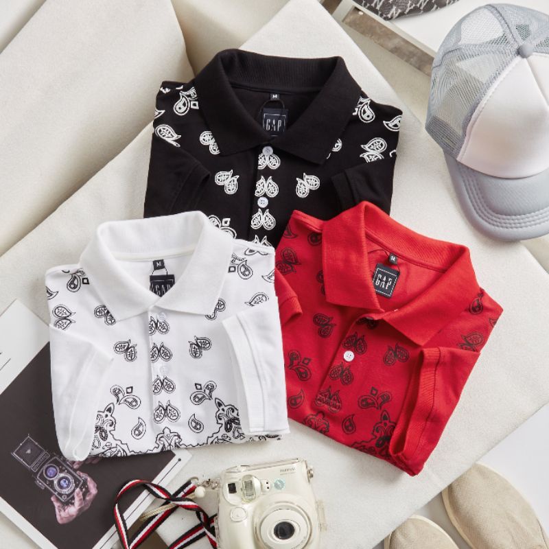 Áo thun nam có cổ cá sấu cotton 4 chiều in hoa văn