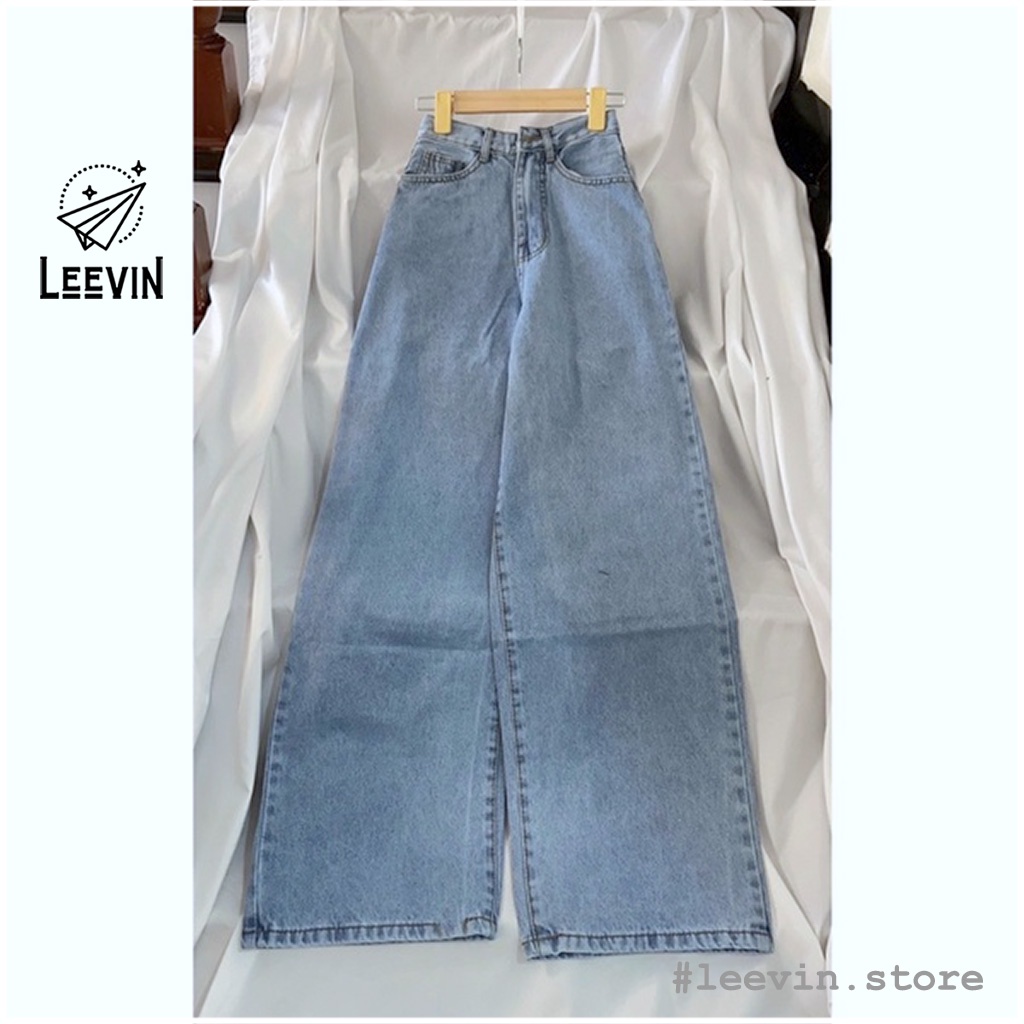Quần Jean Ống Rộng Nữ Ulzzang Lưng Cao Xanh Nhạt - Kiểu quần bò nữ jeans cạp cao form Leevin Store - J41