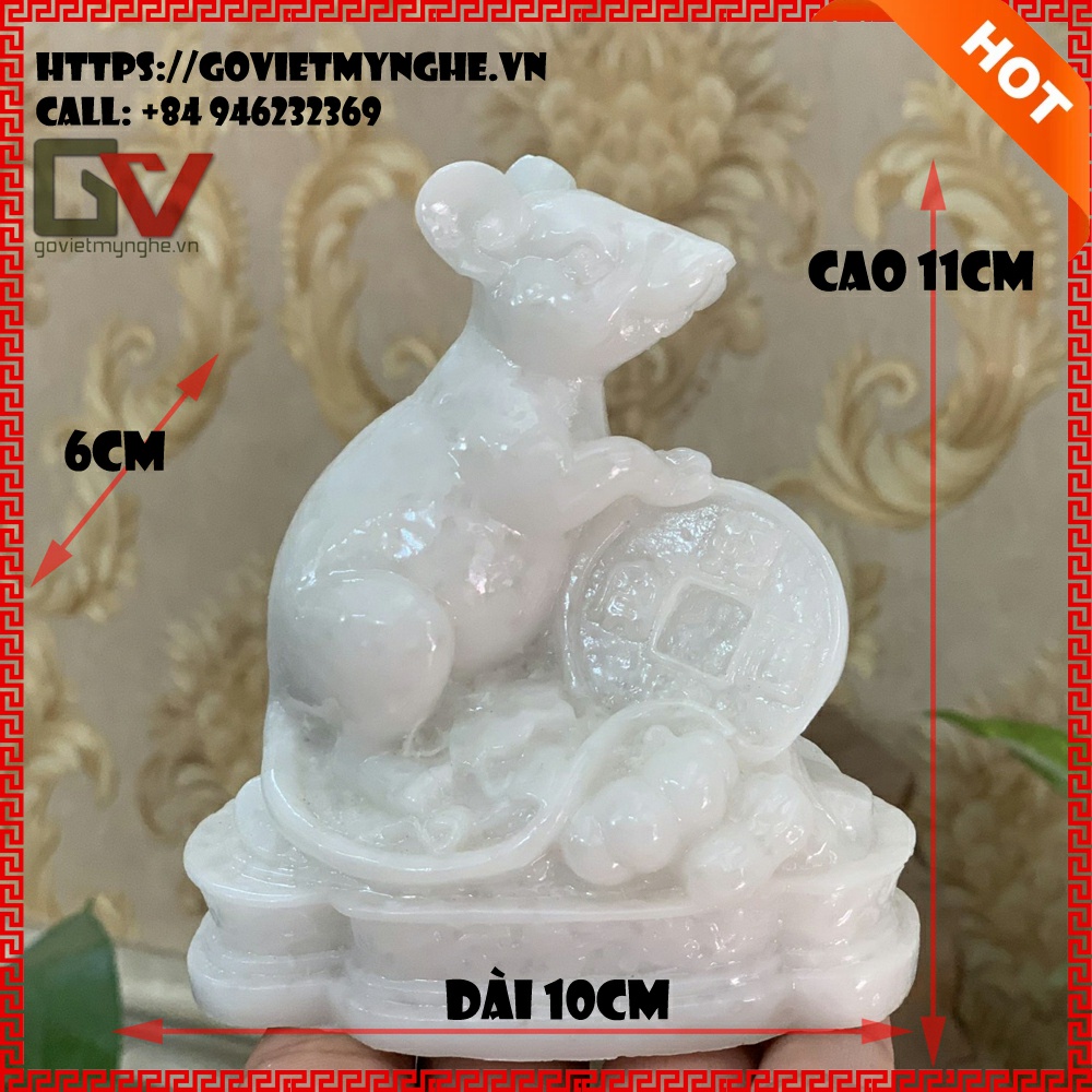 Tượng đá trang trí phong thủy tượng Chuột ôm giữ tài lộc phong thuỷ cho gia chủ - Chiều cao 11cm