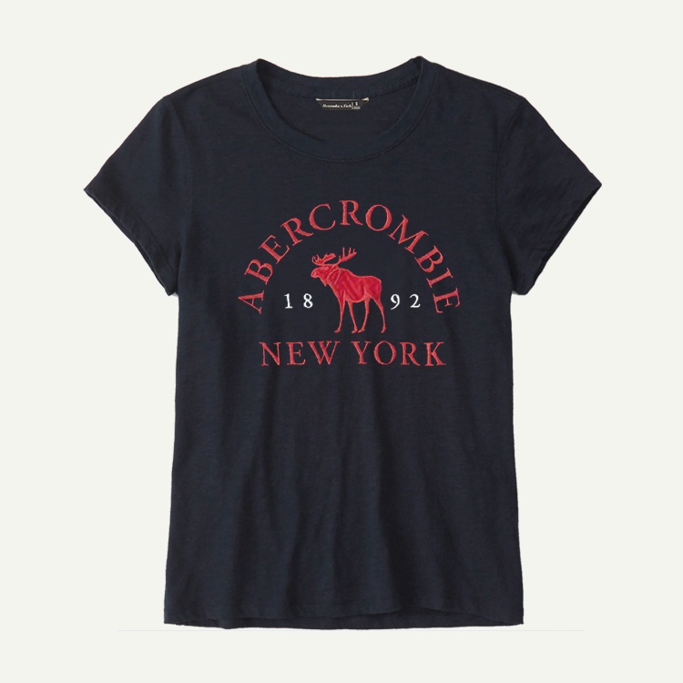 Áo Thun cotton Ngắn Tay Cổ Tròn In Chữ Abercrombie Fitch af Cá Tính Cho Nam Nữ