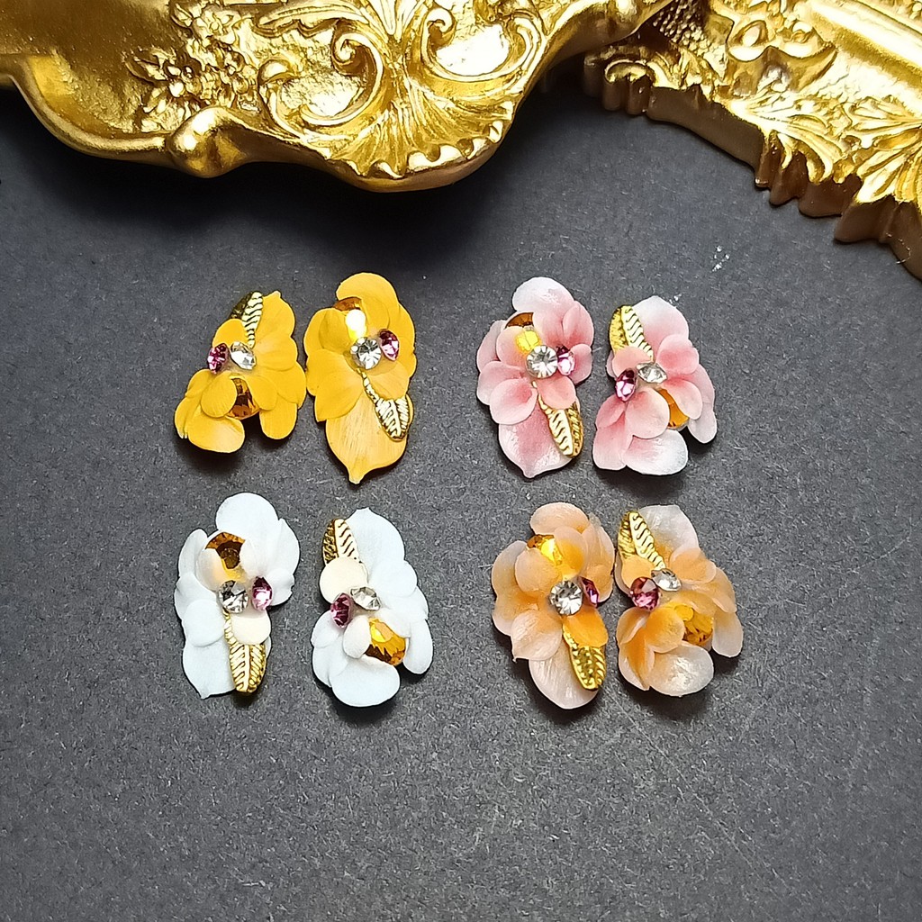 Combo 2 Hoa Nửa Ôm Đá Cao Cấp | Hoa Bột Trang Trí Đính Móng HN74