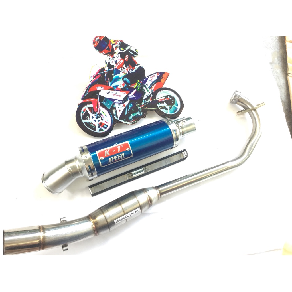 Pô K1 XANH cả cổ bầu hơi inox exicter, winer, sonic, raider, satria, gsx, fz, tfx, cbr, r15,...
