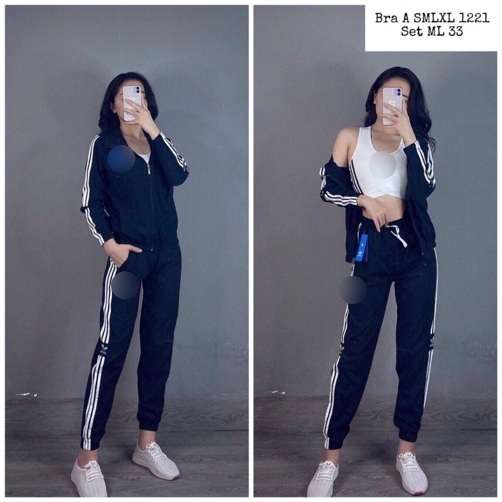 Bộ thể thao nam nữ thu đông bao gồm áo dài tay khóa kéo và quần dài ống bo có túi logo thêu BD127