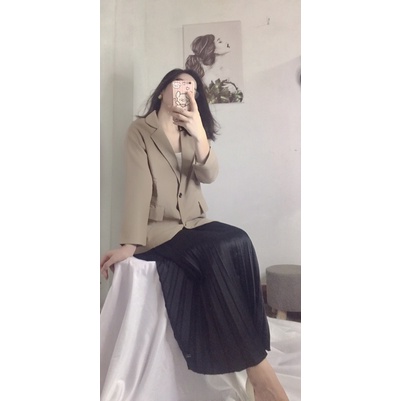 Áo khoác blazer 2 lớp nâu tây, thời trang thu đông 2021