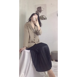 Áo khoác blazer 2 lớp nâu tây, thời trang thu đông 2021