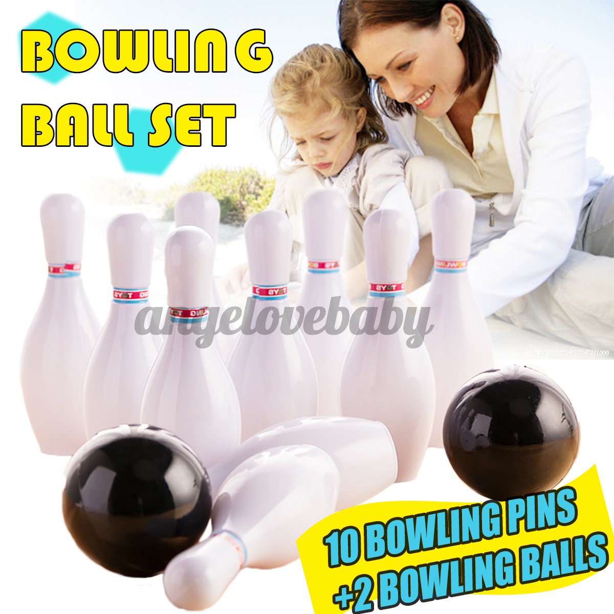 Bộ Đồ Chơi Bowling 10 Pin + 2 Quả Bóng Bowling Tương Tác Cho Bé