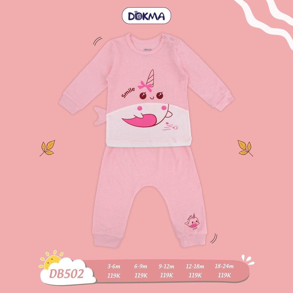 Bộ cài vai dài tay sơ sinh hiệu Dokma mix đuôi cá mập size 3 - 24M Tiệm Nhà Sóc