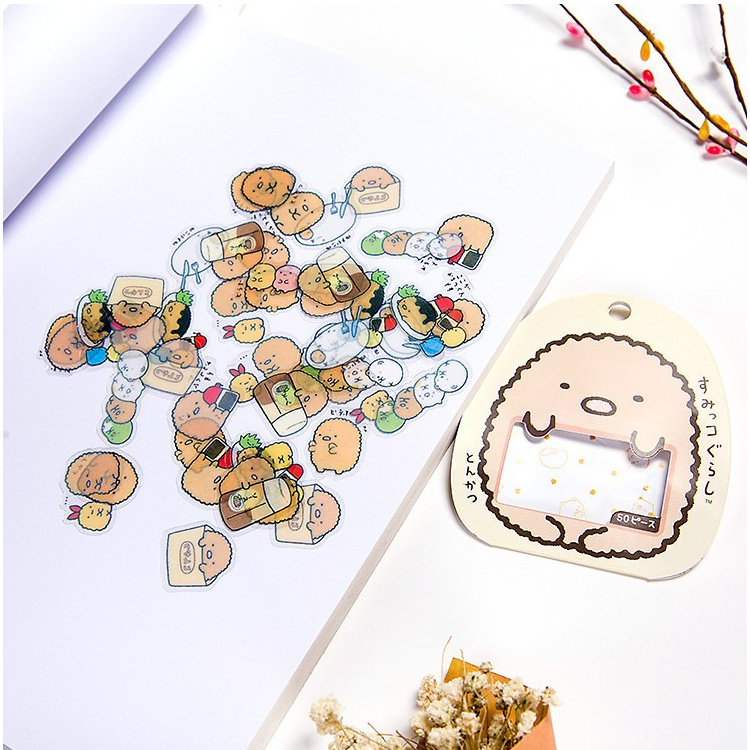 Set 50 miếng dán hoạt hình dễ thương trong suốt trang trí thủ công