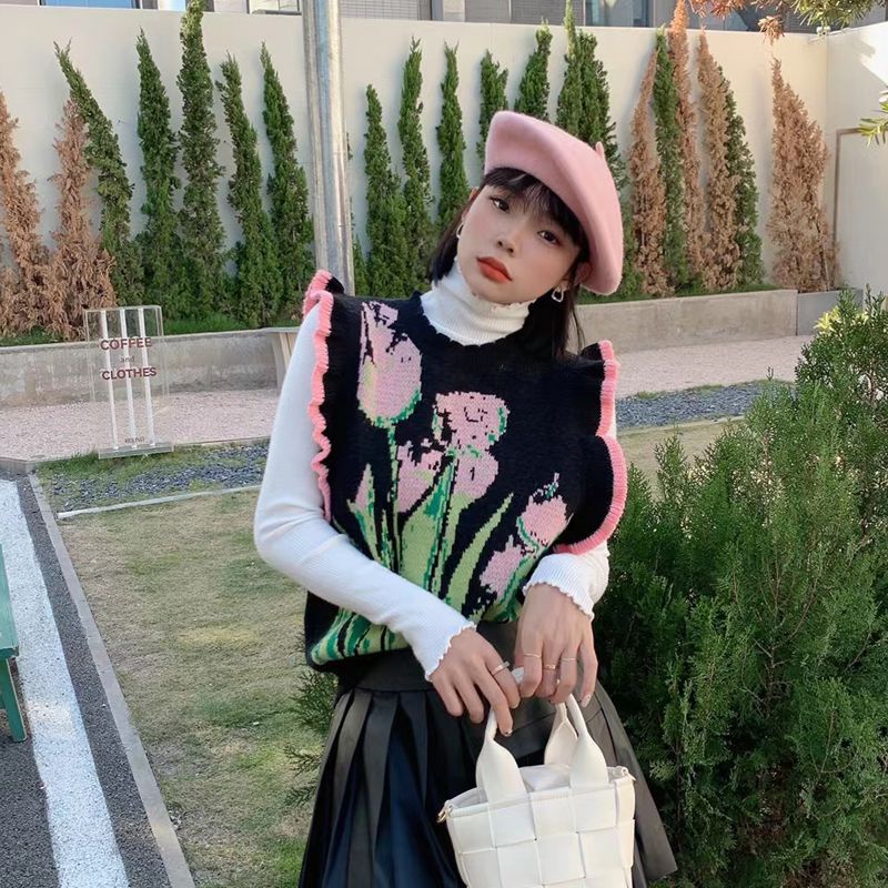 Jiashucheng Áo Sweater Sát Nách Cổ Tròn Dáng Rộng Kiểu Retro Cá Tính