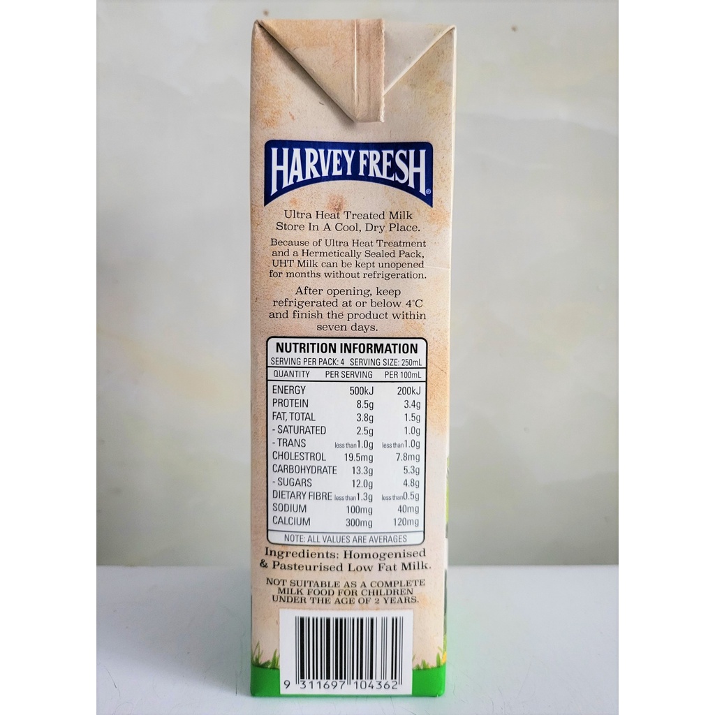 [Hộp 1 Lít – X.LÁ] SỮA TIỆT TRÙNG ÍT BÉO [Australia] HARVEY FRESH UHT Low Fat Milk (pkg)