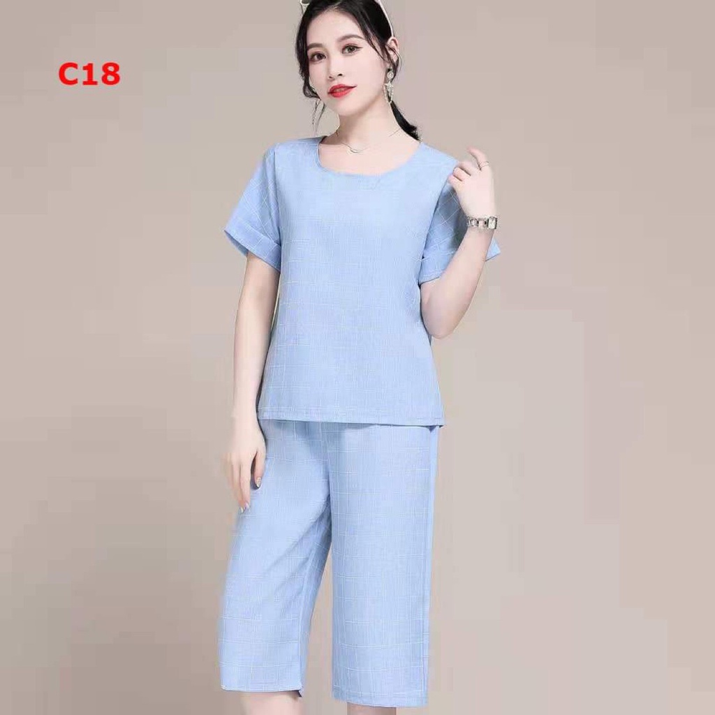 Bộ đồ  nữ Kẻ chất cotton Thô trẻ trung, năng động