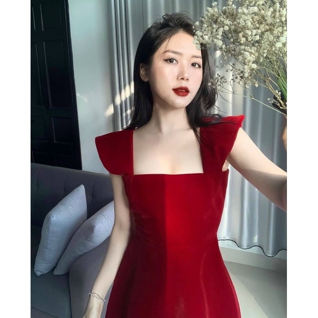 Đầm nhung đỏ dễ thương - D80