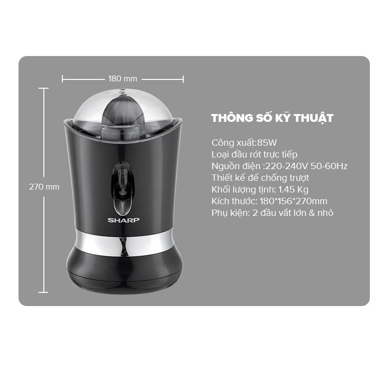 Máy vắt cam Sharp EJ-J850-BK màu đen sang trọng công dụng đa năng, hàng chính hãng