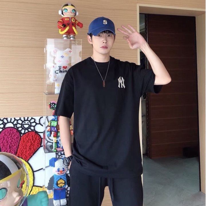 Áo Thun MLB NY Nam Xanh dương Blue hot trend Unisex  vải cotton thoáng mát cổ tròn bigsize XXL 2XL - shop.lucas