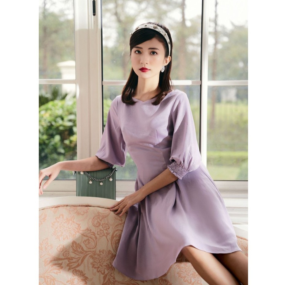 Đầm lụa tím tay lửng thiết kế Elise | BigBuy360 - bigbuy360.vn