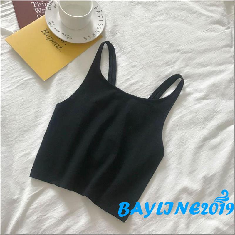 Áo Croptop Không Tay Cổ Chữ U Thời Trang Cho Nữ Đen