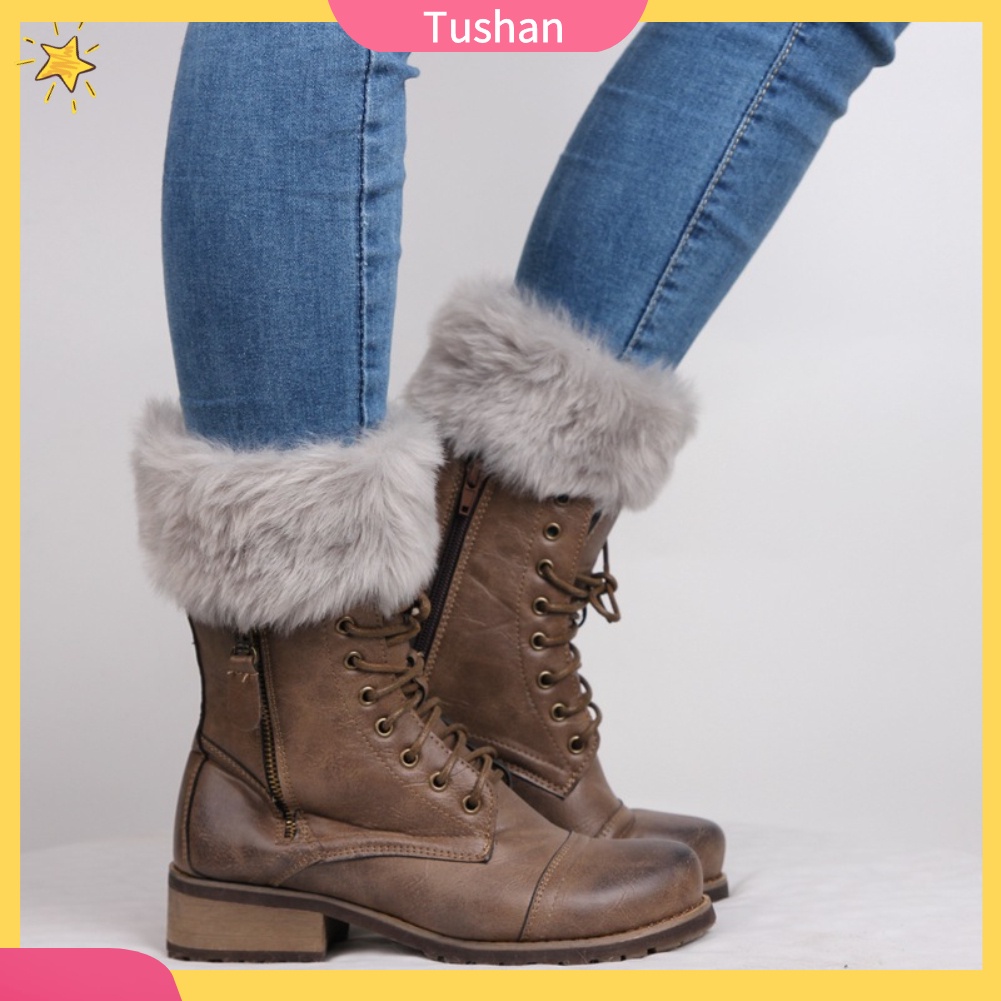 TUSH Winter Women Warm Faux Fur Crochet Knit Leg Warmers Boot Socks Toppers Cuffs