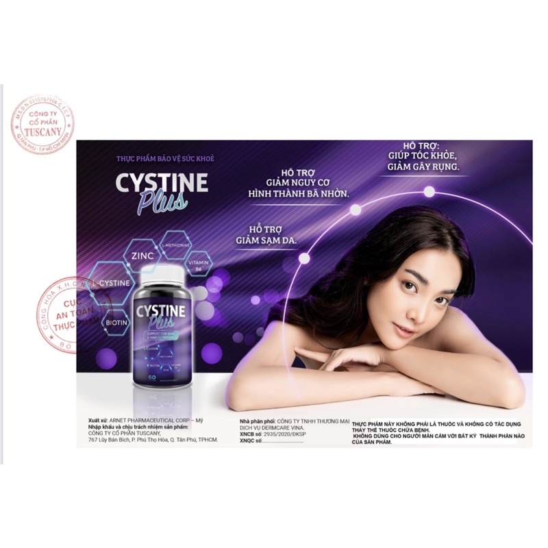 Cystine Plus-Viên uống giảm mụn, ngăn rụng tóc và giảm sắc tố Supplement Fact Cystine Plus
