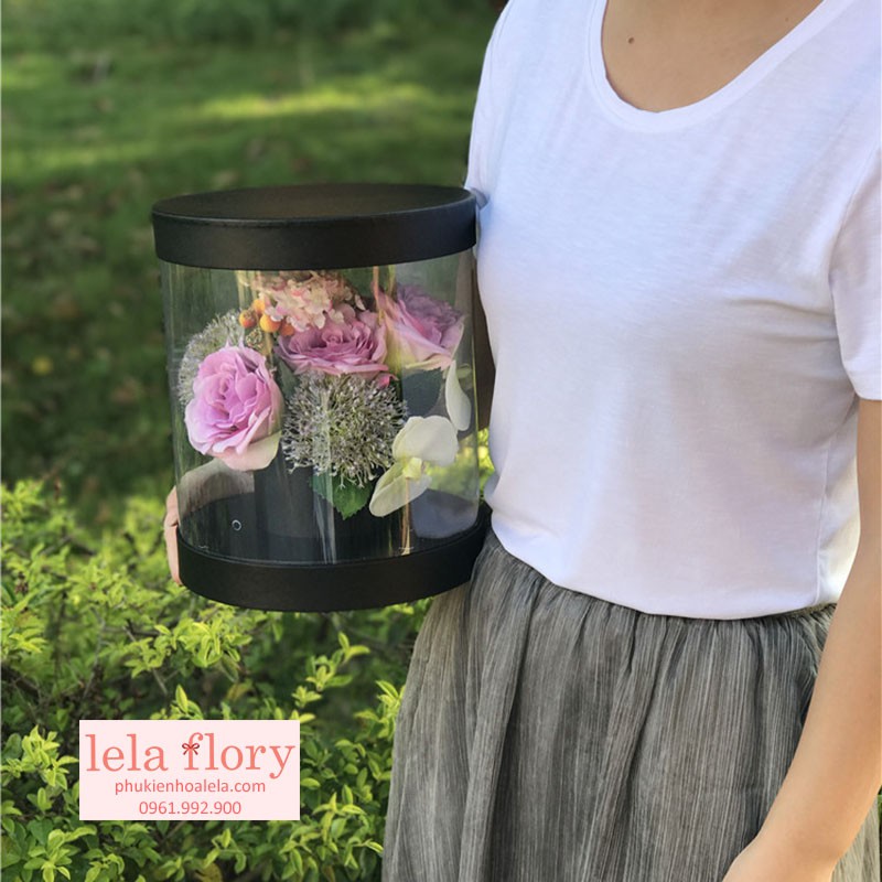 Hộp trụ Mika cắm hoa tươi, hoa sáp - THH0057