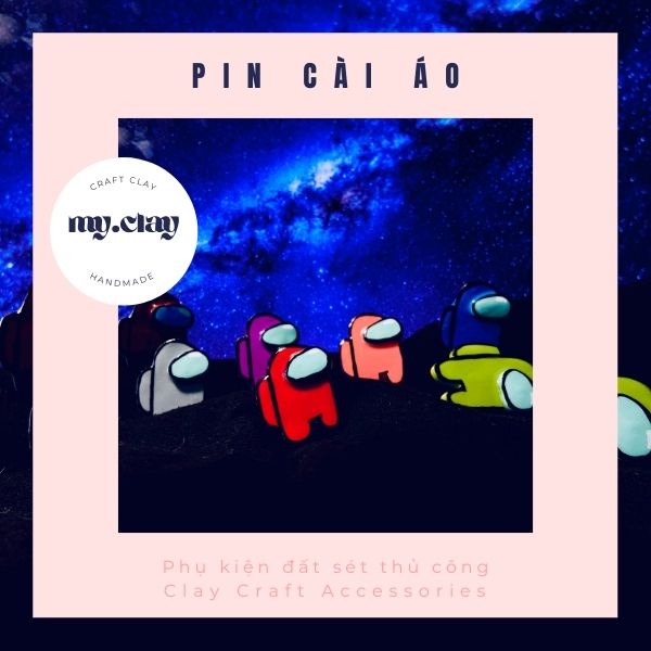 Pin/Ghim cài đất sét handmade hình among us đủ màu cho ba lô cực ngầu