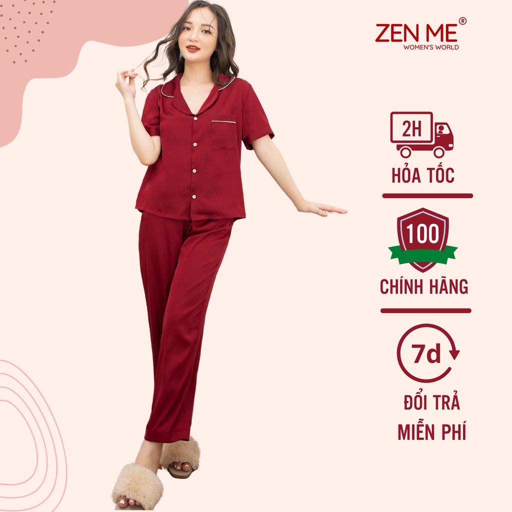 Đồ ngủ lụa cộc tay Zen Me chất lụa Pháp cao cấp phong cách pyjama lụa