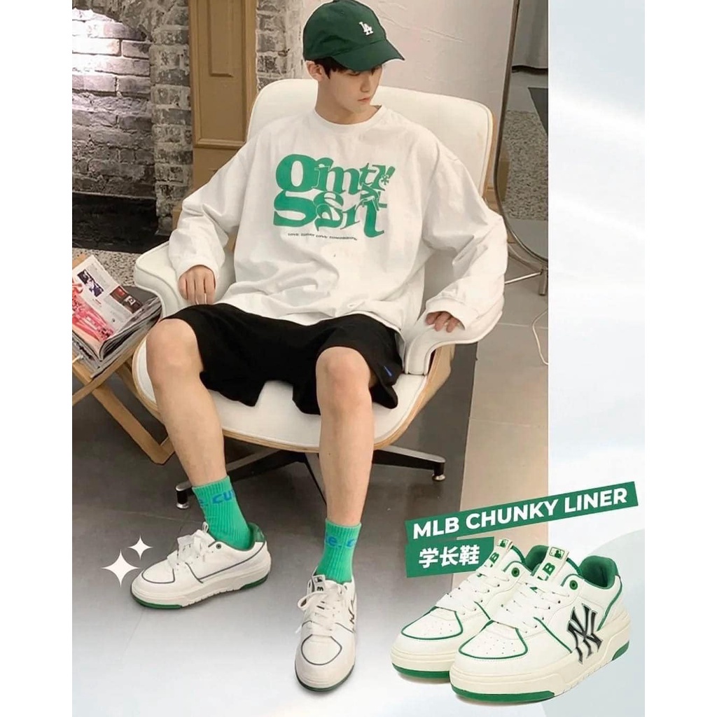 Giày thể thao MLB chunky NY liner new york off white xanh, đen, Giày mlb đế cao 2022 cực chất hot trend FullBoxBill