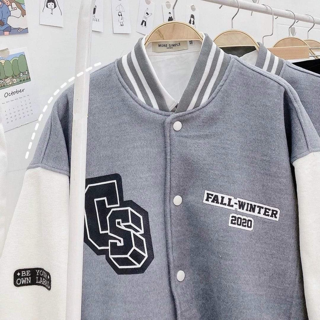 Áo khoác bomber nỉ cotton CVC oversize form lớn màu xám tro tàn phối trắng nhiều hoạ tiết in hình ấn tượng | BigBuy360 - bigbuy360.vn