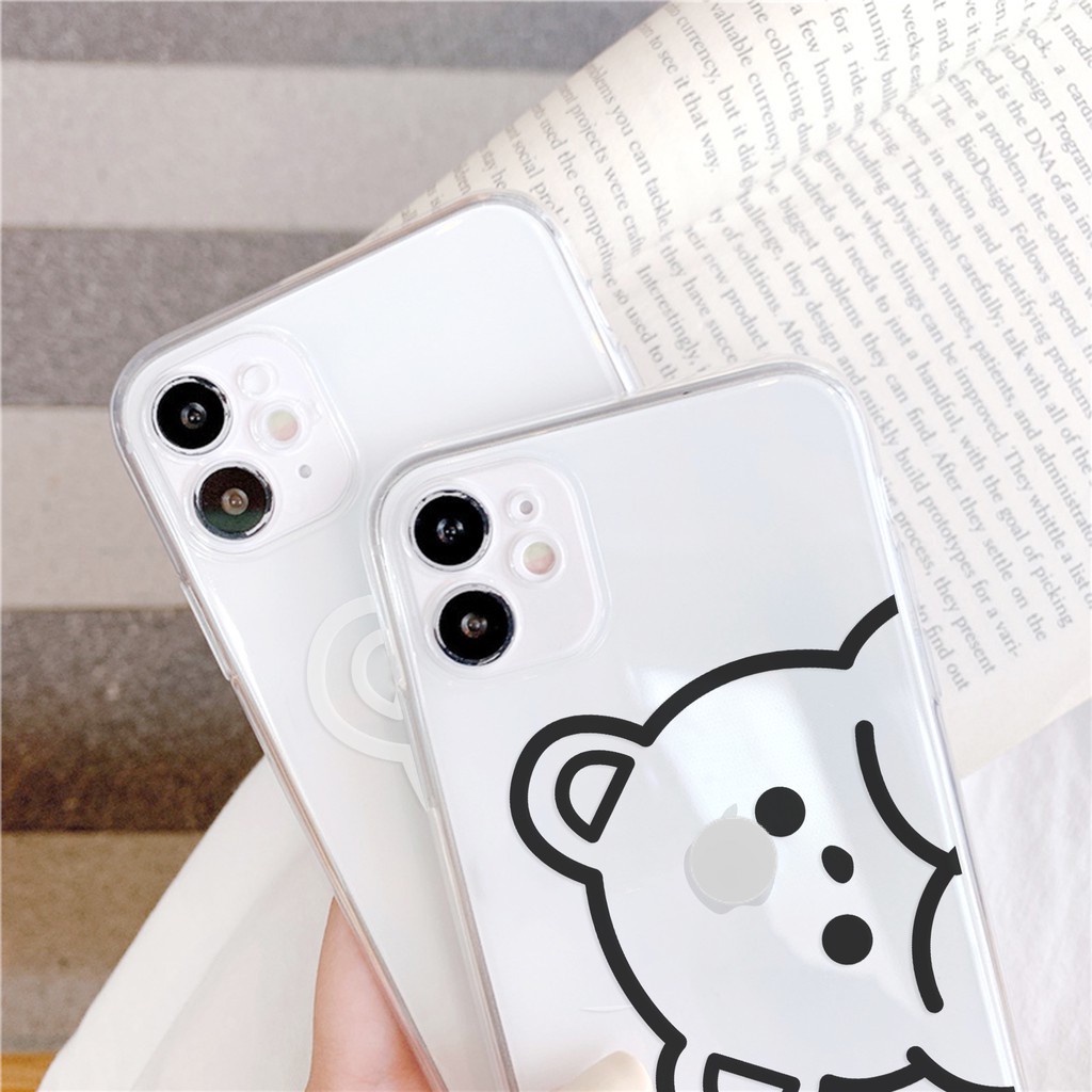 Ốp lưng iphone silicon dẻo Gấu lo lắng viền trong dành cho ip 6 đến 14promax - t89