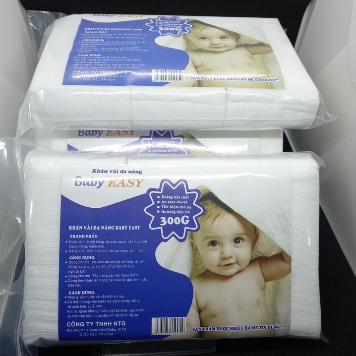Khăn vải khô đa năng cho bé EASY gói 300 tờ, vải loại 1 dai mịn, an toàn cho trẻ sơ sinh