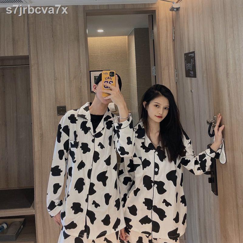 Ins net red couple pyjama nữ mùa xuân và thu nam ngọt ngào dễ thương bò Nhật Bản có thể mặc đồ dài