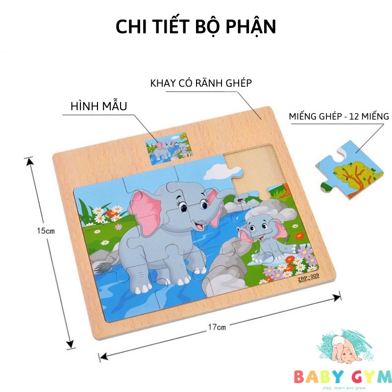 Tranh Ghép Gỗ Thông Minh 12 Mảnh – Bộ Đồ Chơi Xếp Hình Bằng Gỗ 12 Miếng