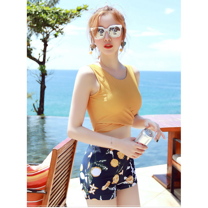 [Mã FASHIONHOT19 giảm 10K đơn bất kỳ] Bộ bơi 3 mảnh màu vàng- đỏ hoạ tiết cực đẹp | BigBuy360 - bigbuy360.vn