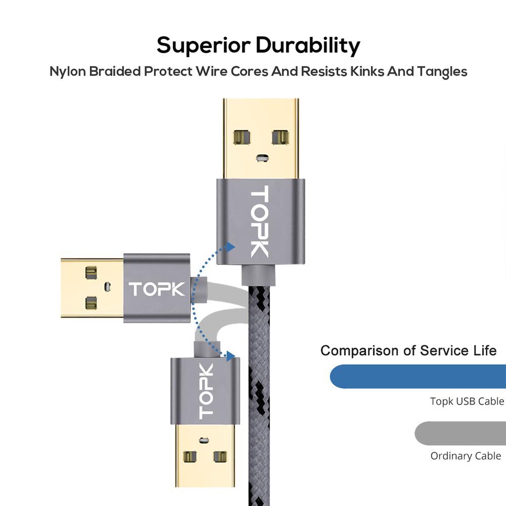 Cáp sạc nhanh TOPK AN09 cổng Micro USB / Type-C dài 1m