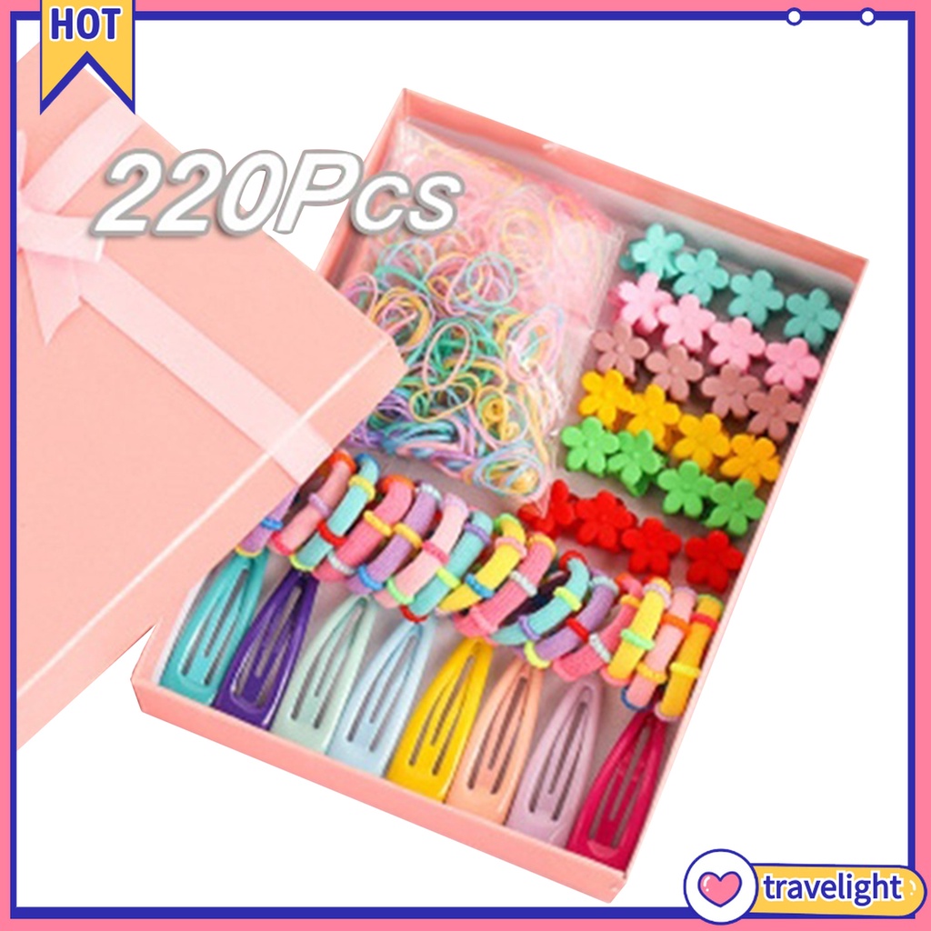 (Hàng Mới Về) Set 220 Kẹp Tóc Màu Kẹo Ngọt Tạo Kiểu Tóc Đuôi Ngựa Cho Bé Gái