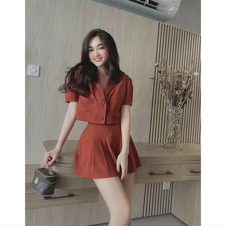 Set Bộ Áo Vest Croptop Mix Quần Giả Váy Cho Nàng PNT SHOP