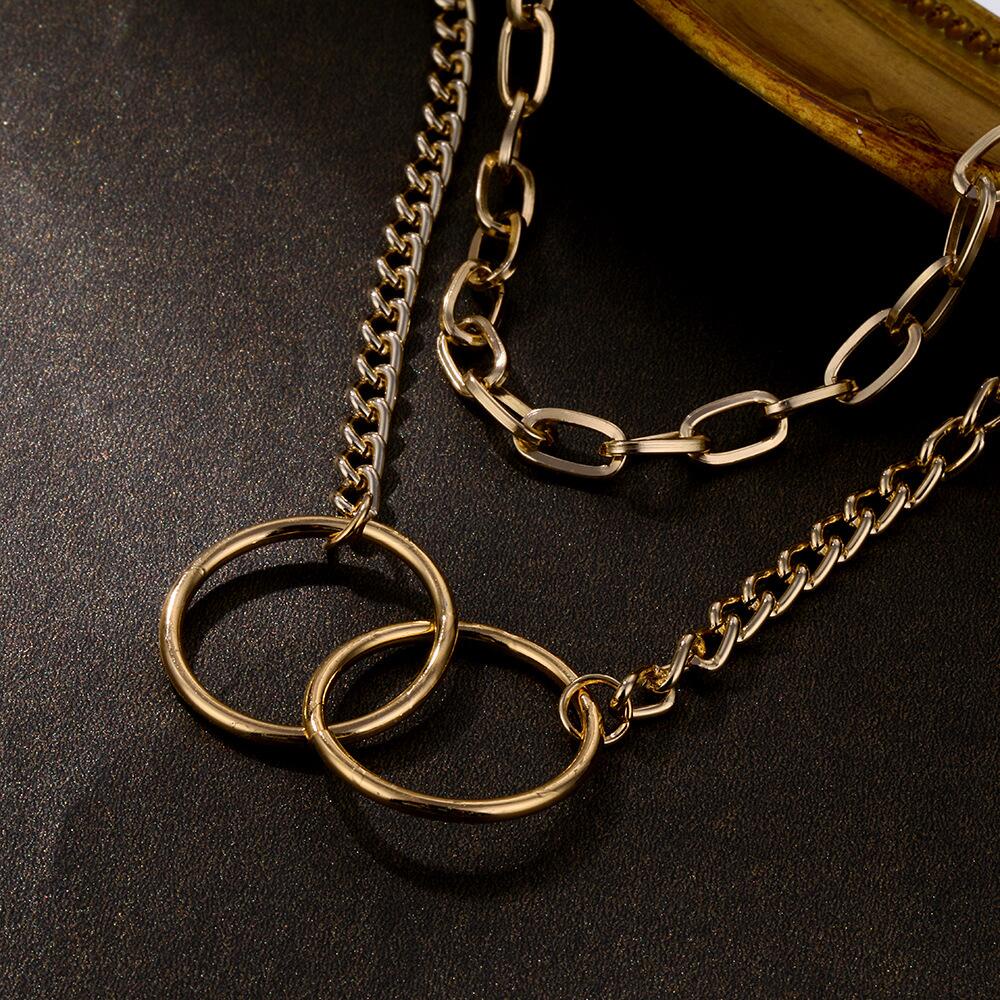 Vòng Cổ Choker Hai Lớp Mặt Nhẫn Hợp Kim Phong Cách Punk Hip Hop Cổ Điển Thời Trang Cho Nữ