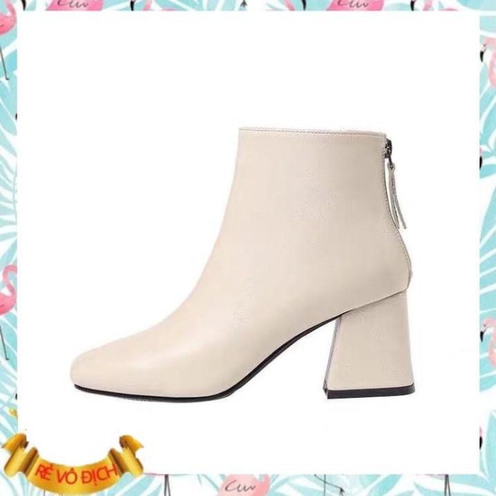 oder Giày bốt cổ lửng da PU 2 màu đen, kem - BOT02 | BigBuy360 - bigbuy360.vn