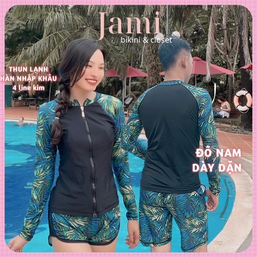 ĐỒ BƠI ĐÔI COUPLE NAM NỮ TAY DÀI QUẦN ĐÙI CAO CẤP hoạ tiết mùa hè đi biển tay dài Jami - cp107