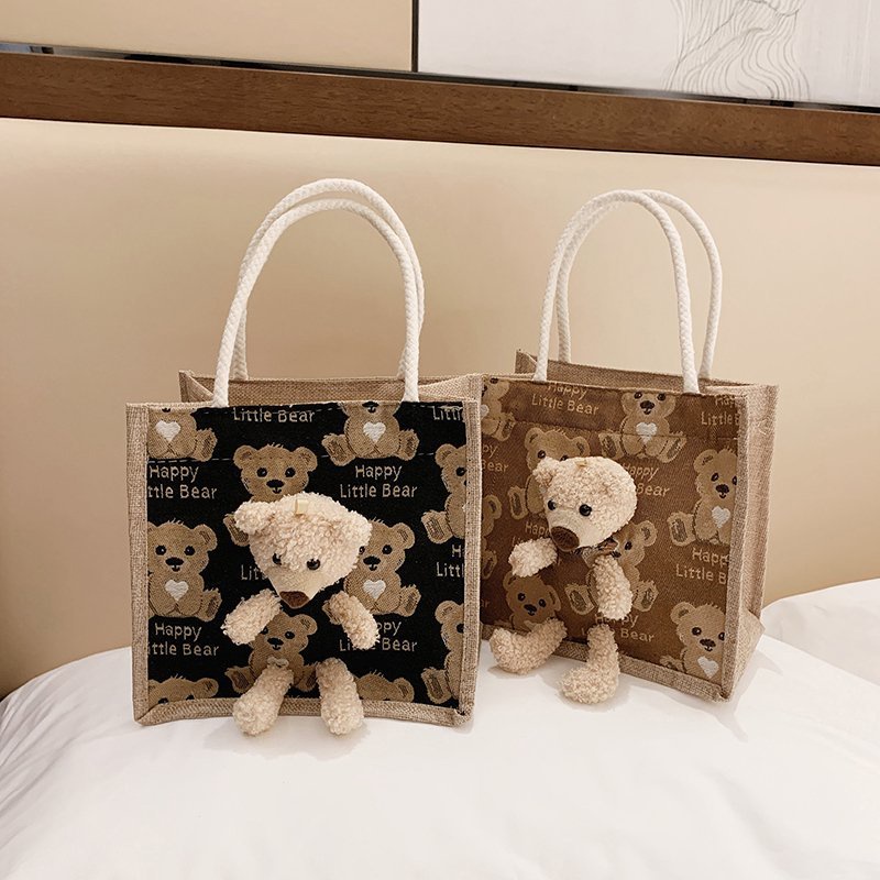 Túi cói hình gấu bông siêu tiện dụng dễ thương