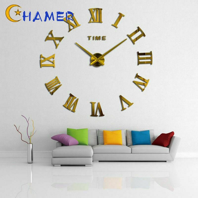 3D DIY Wall Clock Kitchen Ornament High-density Mirror Luxury Large Practical