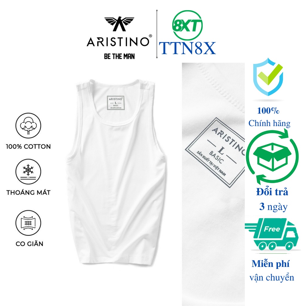 Áo ba lỗ nam ARISTINO kết hợp với chất liệu vải 100% cotton bề mặt vải mềm,  mịn, mỏng, mát,không nhăn, không bai