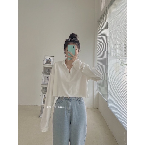 [ ẢNH THẬT CHÍNH CHỦ ] Áo croptop cổ sơ mi
