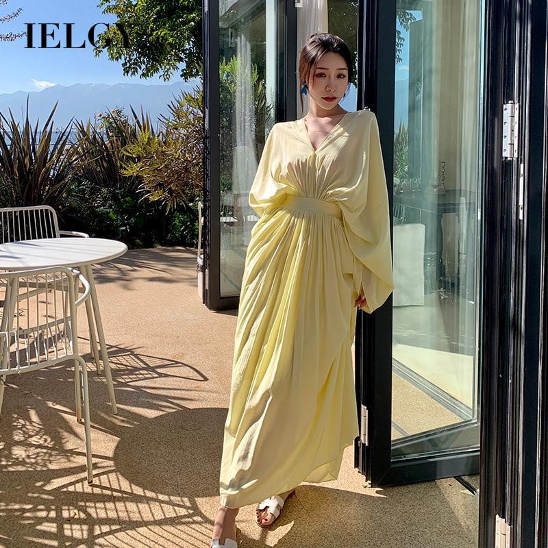 Đầm Dài Tay Màu Vàng Thời Trang Đơn Giản Cho Nữ