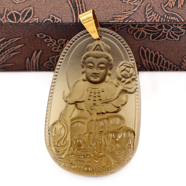Mặt Phật Bồ Tát Phổ Hiền nâu khói 3.6cm - Phật bản mệnh tuổi Thìn, Tỵ - Mặt size nhỏ - Tặng kèm móc inox