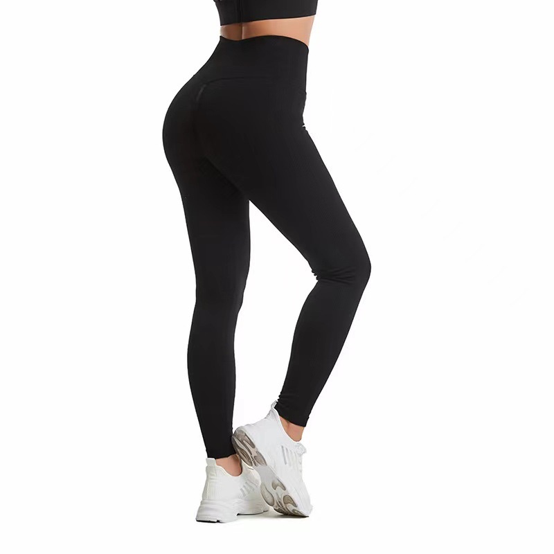 Đồ tập gym nữ, Quần Legging Thể Thao Không Đường May Lưng Cao Màu Đen