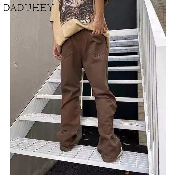 DaDuHey Men's 2022 Hong Kong Style Ins Trendy Retro Easy Matching Loose Casual Pants Straight Trend Fashionable Zipper Multi-Pocket Cargo Pants